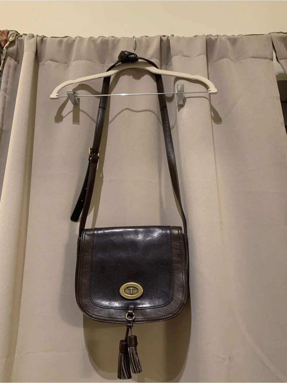 Tignanello Dark Brown Leather Crossbody with Tassel